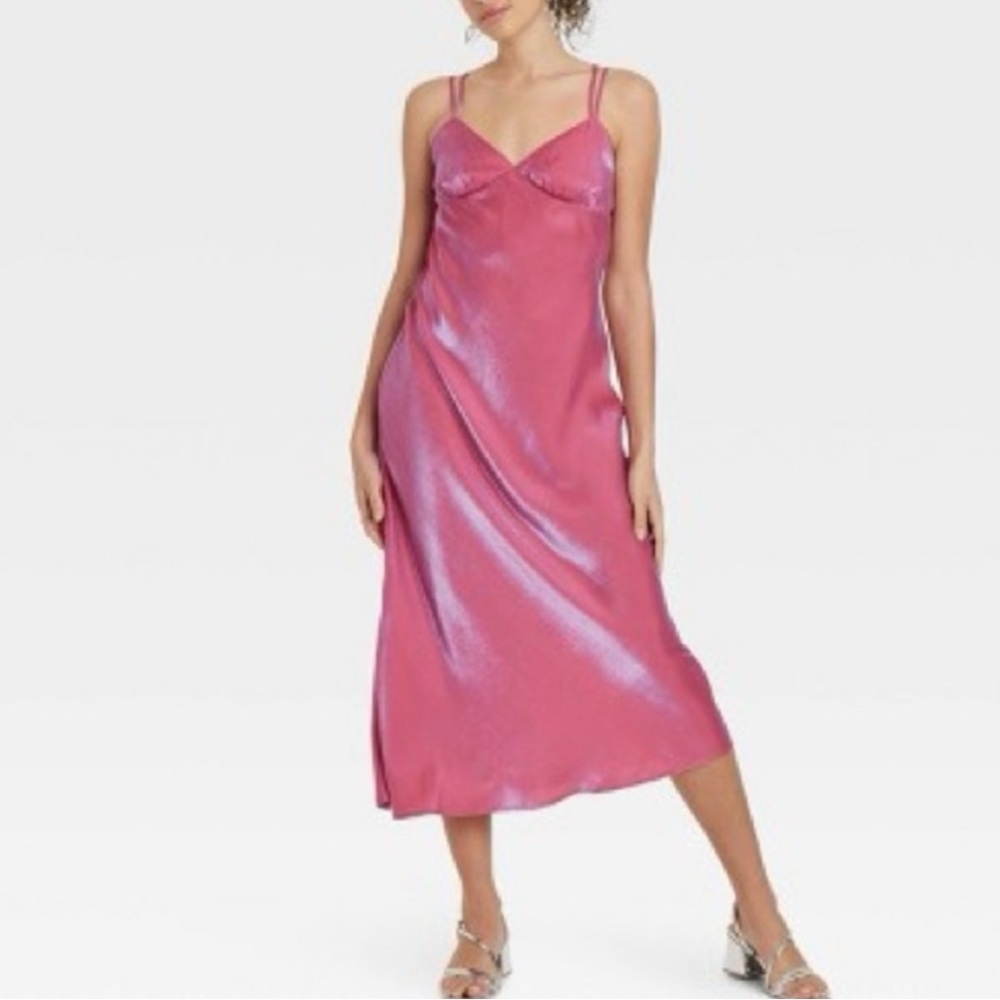 Wild Fable Iridescent Pink/Blue Midi Slip Dress